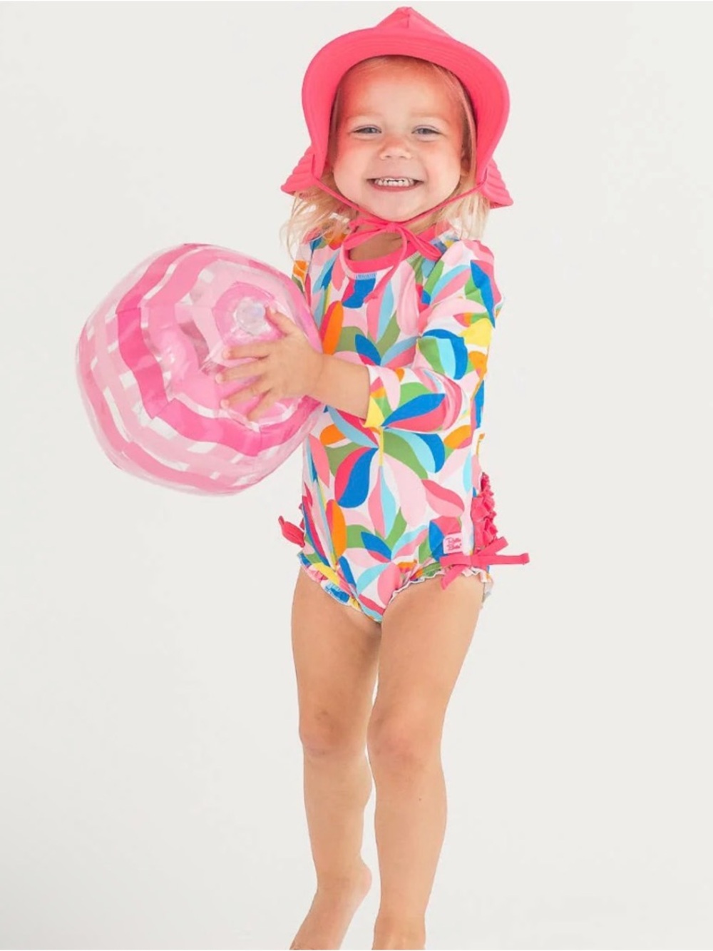 RuffleButts + RuggedButts - Baby Girls Tropical Long Sleeve One Piece Rash Guard - Picture 3 of 7